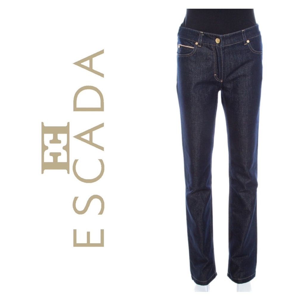 Escada Glitter Denim High Rise Straight Leg Jeans - Picture 3 of 12